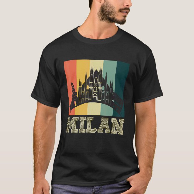 Dom De Milan från Italien i Milano i Retro Skyline T Shirt (Framsida)