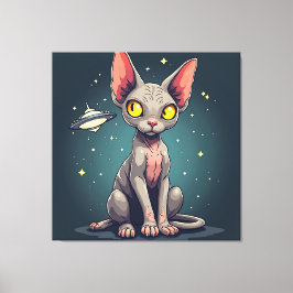 Domande över Sphynx Katt UFO Rymd Tecknad Konst Canvastryck