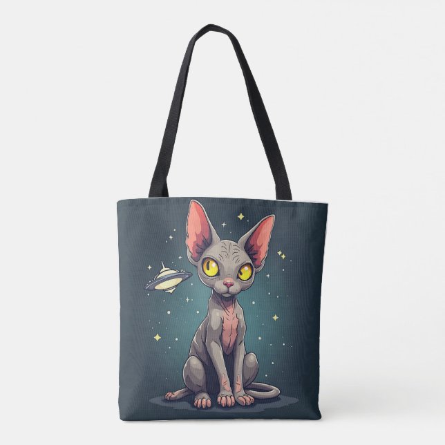 Domande över Sphynx Katt UFO Rymd Tecknad Konst Tygkasse (Baksida)
