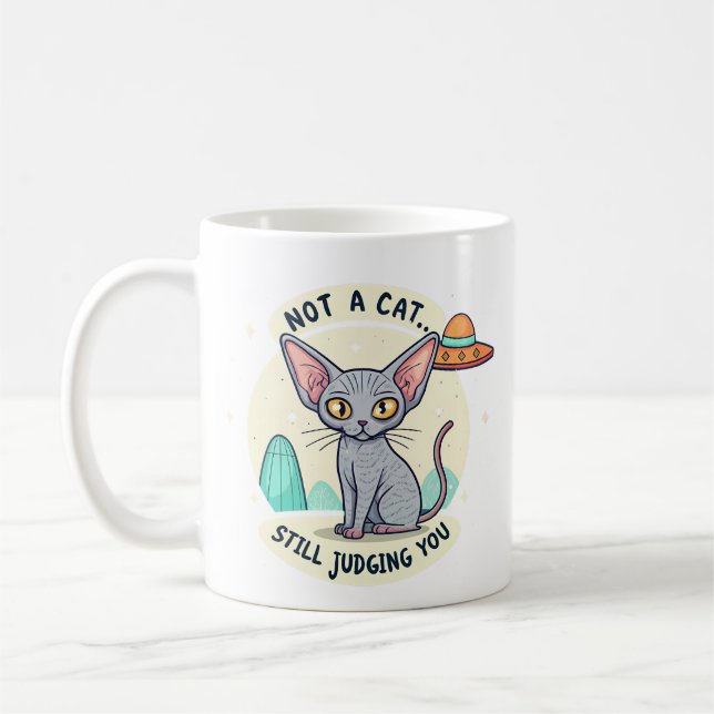 Domande Sphynx Katt UFO Sarcastic Tecknad Konst Kaffemugg (Vänster)