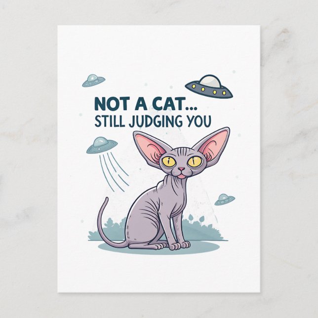 Domande Sphynx Katt UFO Sarcastic Tecknad Konst Vykort (Framsida)