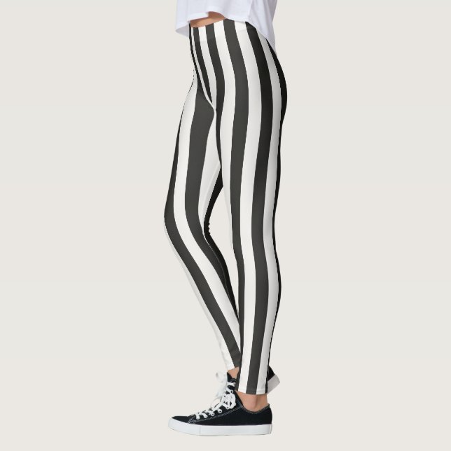 Domar Randig Klassisk Svart & Vit Vertikal  Leggings (Vänster)