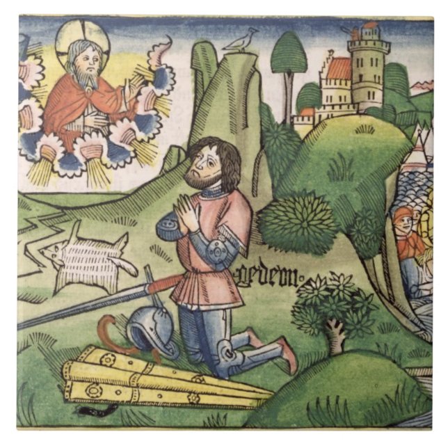 Domare 6 36 Gideon sätter ut ullen, från ', Kakelplatta (Framsidan)