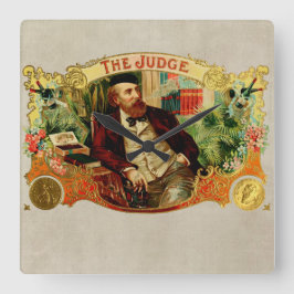 Domarens Vintage Cigar Box-etikett Fyrkantig Klocka