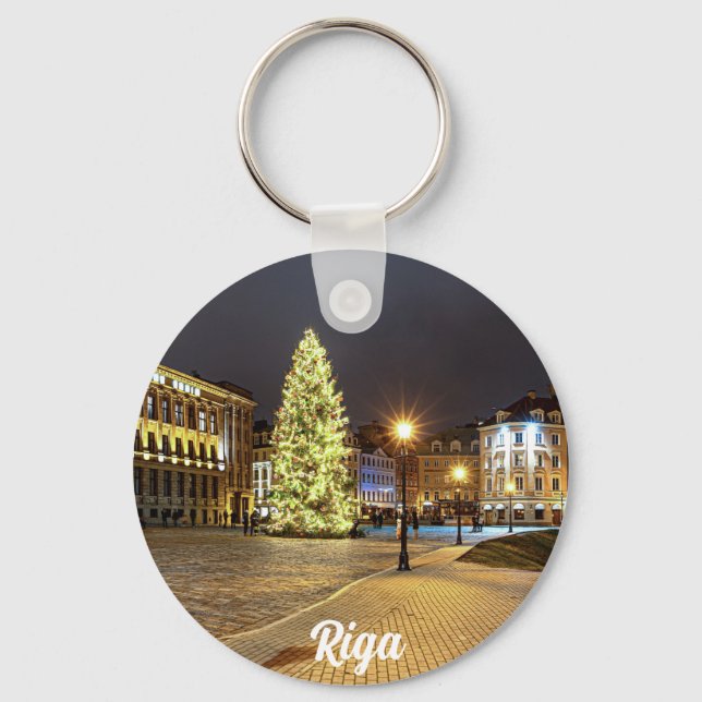 Dome Square med Julgran i Riga Nyckelring (Framsida)