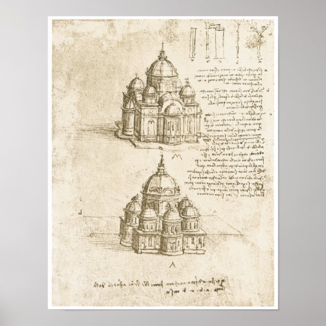 Domed Churches, Leonardo da Vinci, 1488 Poster (Framsidan)