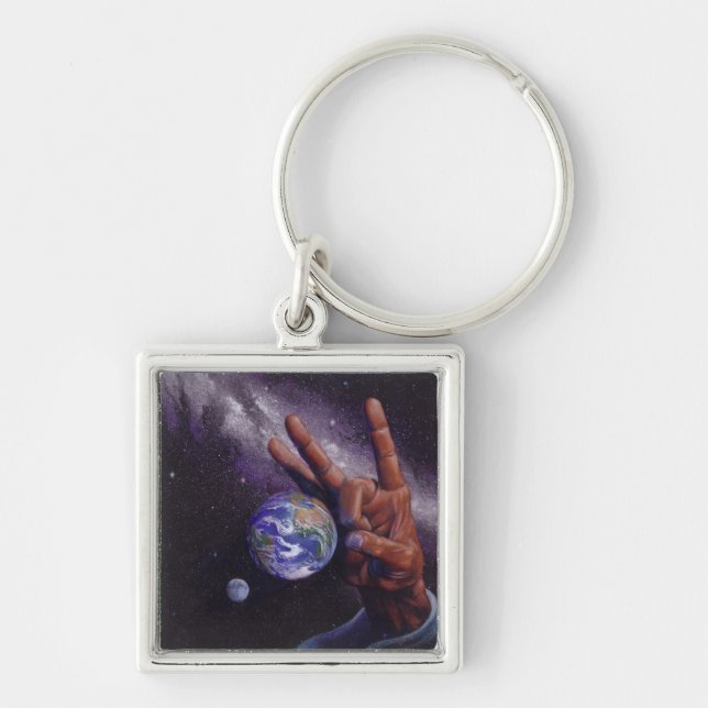 Domedag Fyrkantig Silverfärgad Nyckelring (Framsidan)