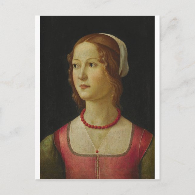 Domenico Ghirlandaio - en ung kvinnas Porträtt Vykort (Framsida)