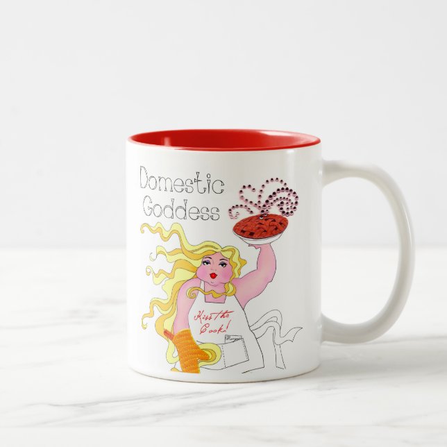 "Domestic Goddess" - Kissar kooken! Två-Tone Kaffe Två-Tonad Mugg (Höger)