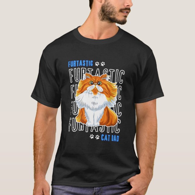 Domestic Long Hair Cat Dad Furtastic Cat Dad Cat T Shirt (Framsida)