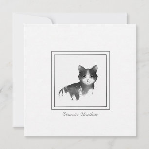 Domestic Shorthair Cat Teckning in Black and White Anteckningskort