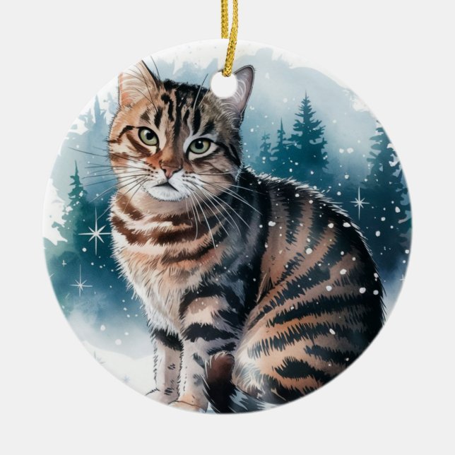 Domestic Tabby katt Circle jul Julafton Ornament (Framsidan)