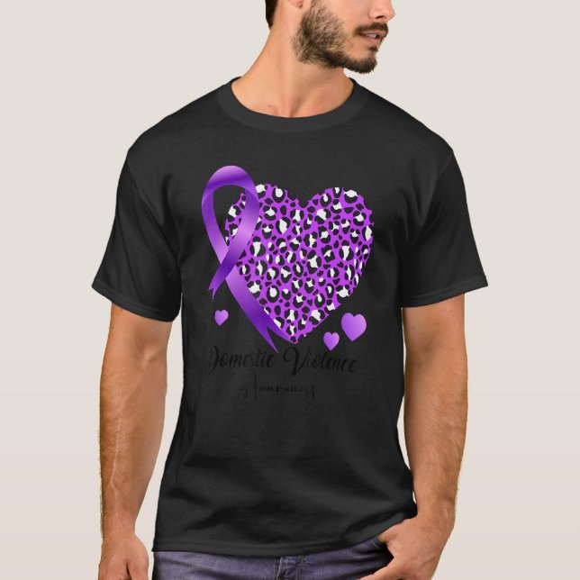 Domestic Violence Awareness Heart Leopard Purple r T Shirt (Framsida)