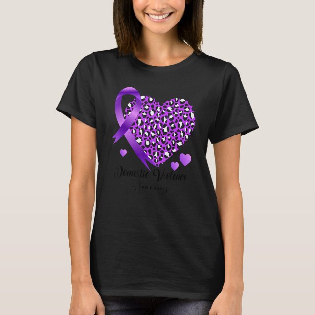 Domestic Violence Awareness Heart Leopard Purple r T Shirt (Framsida)