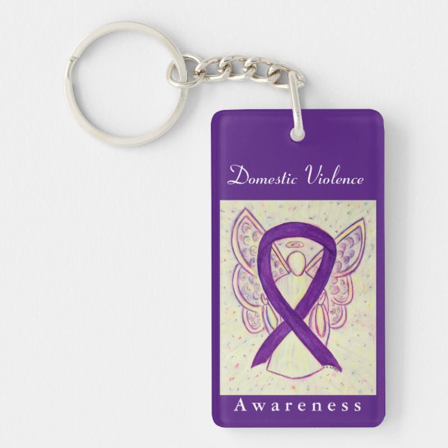 Domestic Violence Awareness Ribbon Angel Keychain (Framsidan)
