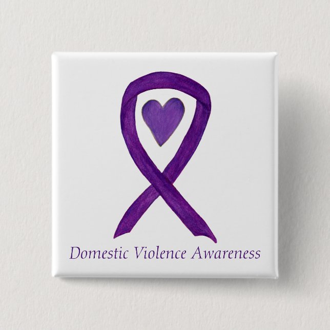 Domestic Violence Awareness Ribbon Heart Art Stift Knapp (Framsida)