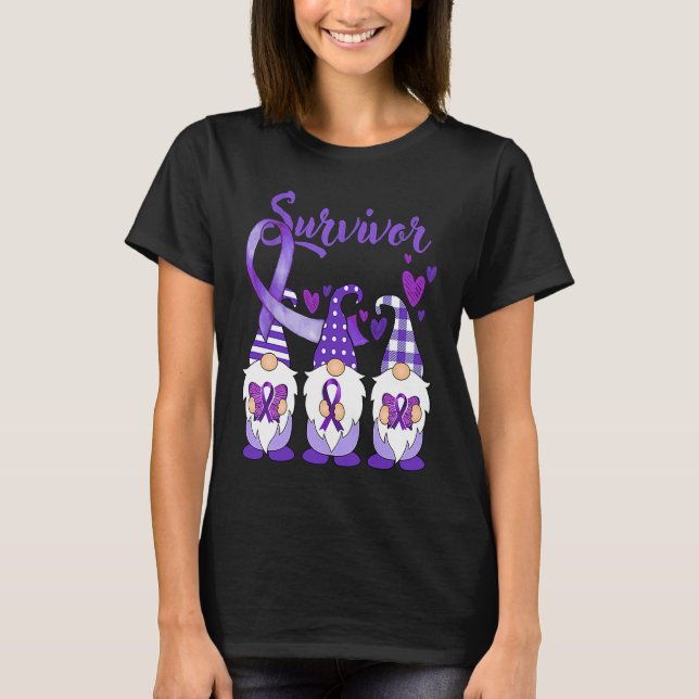 Domestic Violence Awareness Survivor purple Gnomes T Shirt (Framsida)