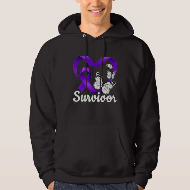 Domestic Violence Survivor purple heart butterflie Hoodie (Framsida)