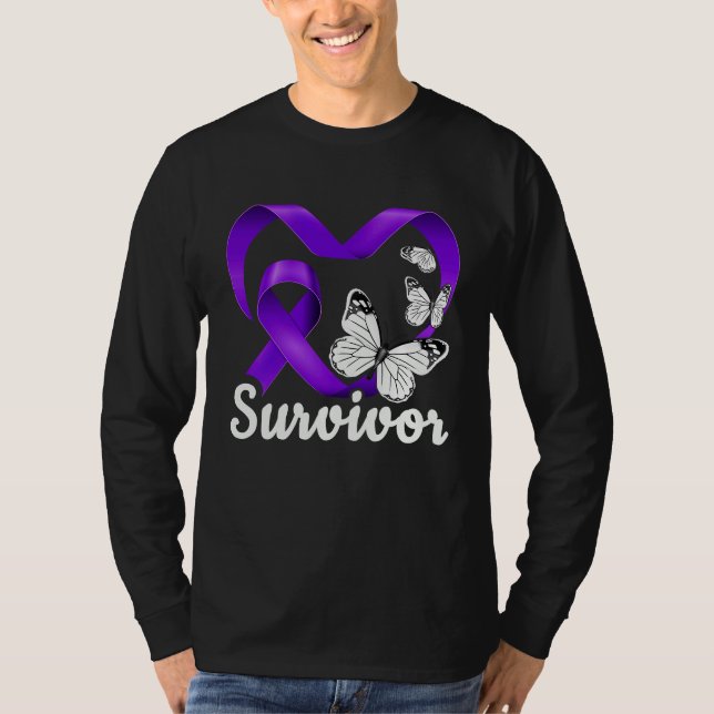 Domestic Violence Survivor purple heart butterflie T Shirt (Framsida)