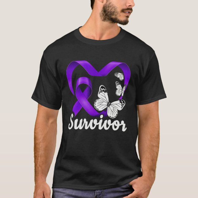 Domestic Violence Survivor purple heart butterflie T Shirt (Framsida)