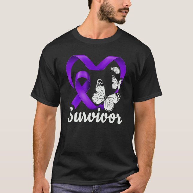 Domestic Violence Survivor purple heart butterflie T Shirt (Framsida)