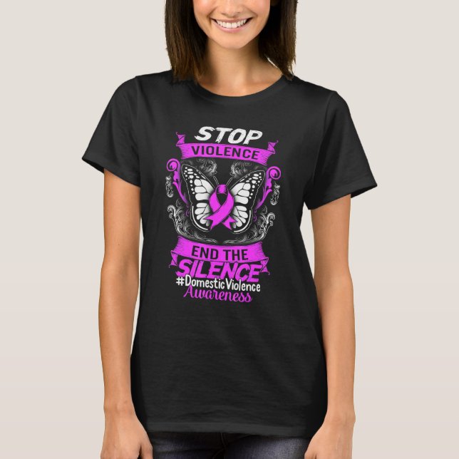 Domestic Violence Warrior Awareness Butterfly Purp T Shirt (Framsida)