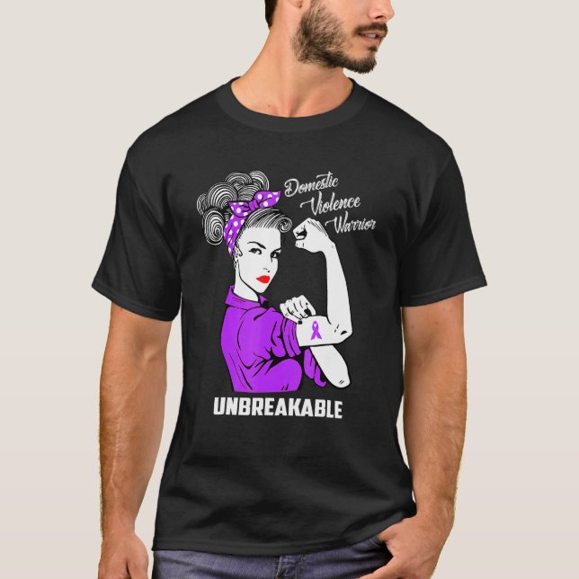 Domestic Violence Warrior Obrytable Awareness T Shirt (Framsida)