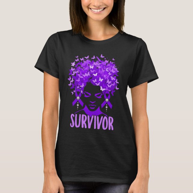 Domestic Violence Women purple butterflies Survivo T Shirt (Framsida)
