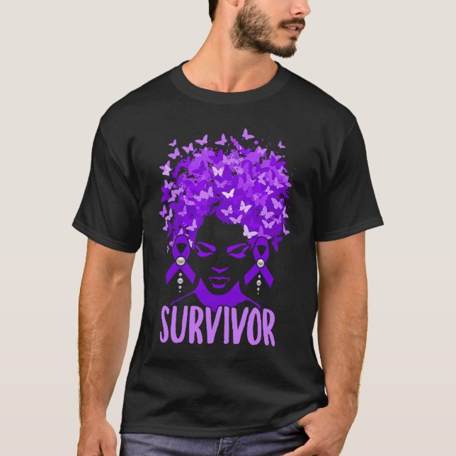 Domestic Violence Women purple butterflies Survivo T Shirt (Framsida)