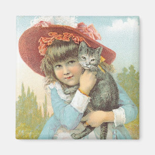 Domesticen SM Co. Girl med Grått Cat Magnet