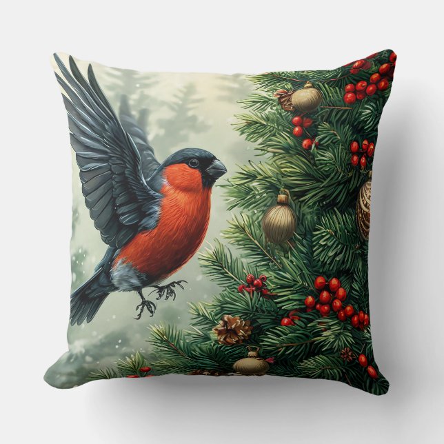 🐦 Domherre Julgran Cozy Hemstil 🎄 Kudde (Framsida)