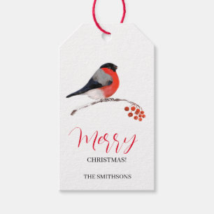 Domherre och röda rönnbär, God Jul! Presentetikett