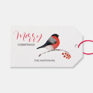 Domherre och röda rönnbär, God Jul! Presentetikett