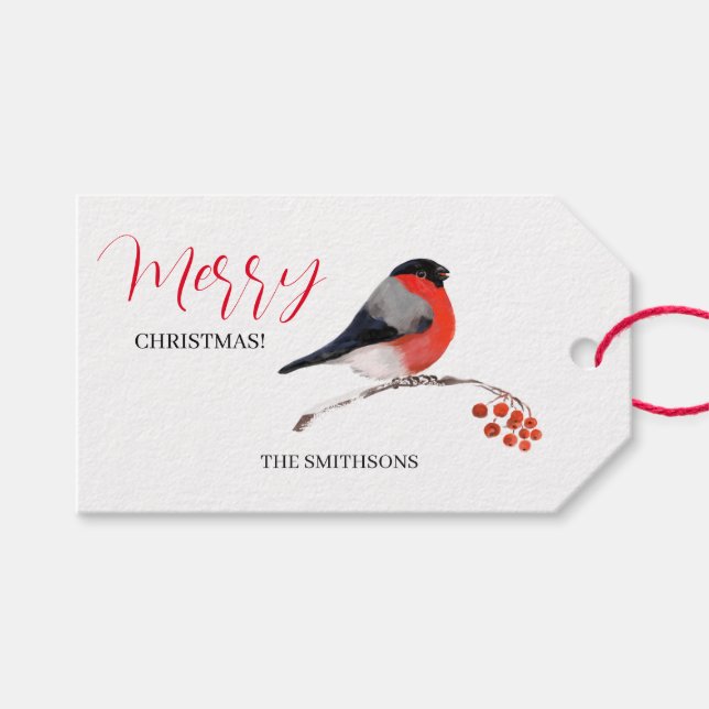 Domherre och röda rönnbär, God Jul! Presentetikett (Framsidan (Horisontell))