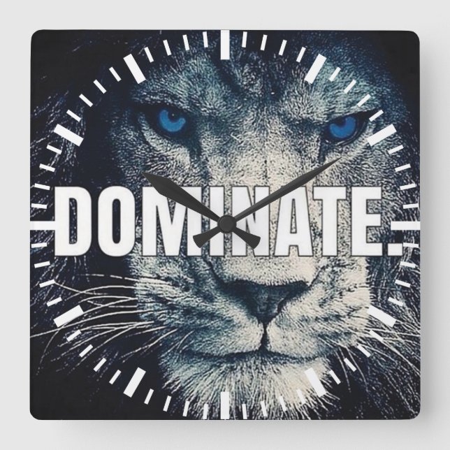 Dominat - Lejon motivation Fyrkantig Klocka (Framsida)