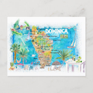 Dominica Antillerna Illustrerad Reskarta  Vykort