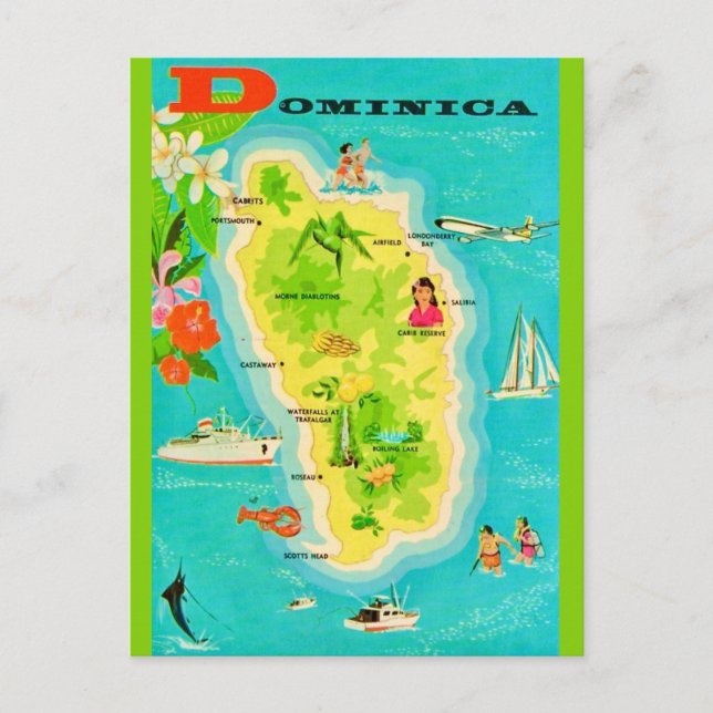Dominica Caribbean Island  Map Postcard Vykort (Framsida)