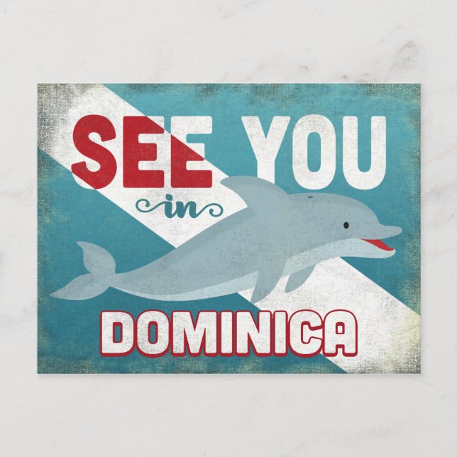 Dominica Dolphin - Retro Vintage resor Vykort (Framsida)