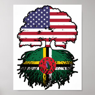 Dominica Dominican American USA Träd Roots Flagga Poster