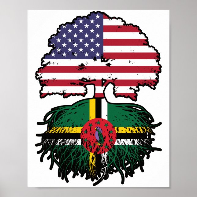 Dominica Dominican American USA Träd Roots Flagga Poster (Framsidan)