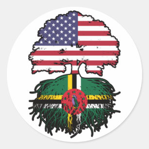 Dominica Dominican American USA Träd Roots Flagga Runt Klistermärke