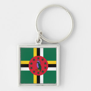 Dominica Flagga Fyrkantig Silverfärgad Nyckelring