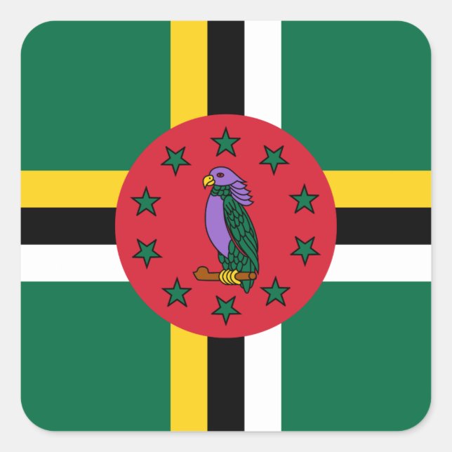Dominica Flagga Fyrkantigt Klistermärke (Framsida)