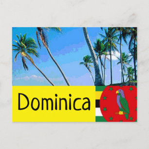 Dominica flagga med tropiska handflatan träd vykort