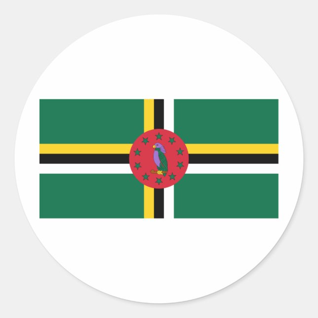 Dominica Flagga Runt Klistermärke (Framsida)