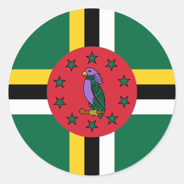 Dominica Flagga Runt Klistermärke (Framsida)