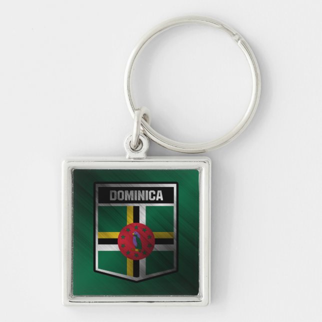 Dominica Fyrkantig Silverfärgad Nyckelring (Framsidan)