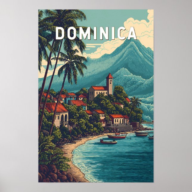 Dominica Illustration Resa Konst Vintage Poster (Framsidan)