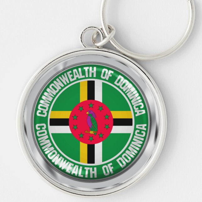Dominica Round Emblem Rund Silverfärgad Nyckelring (Framsidan)