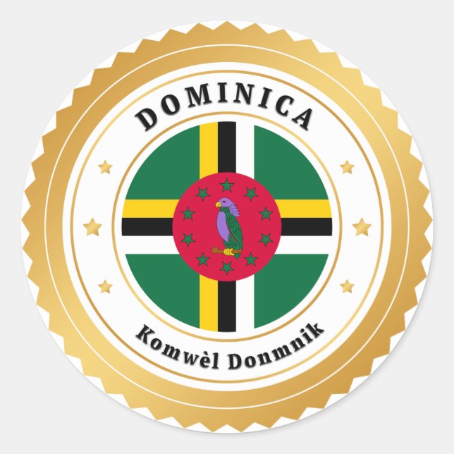 Dominicaflagga Runt Klistermärke (Framsida)
